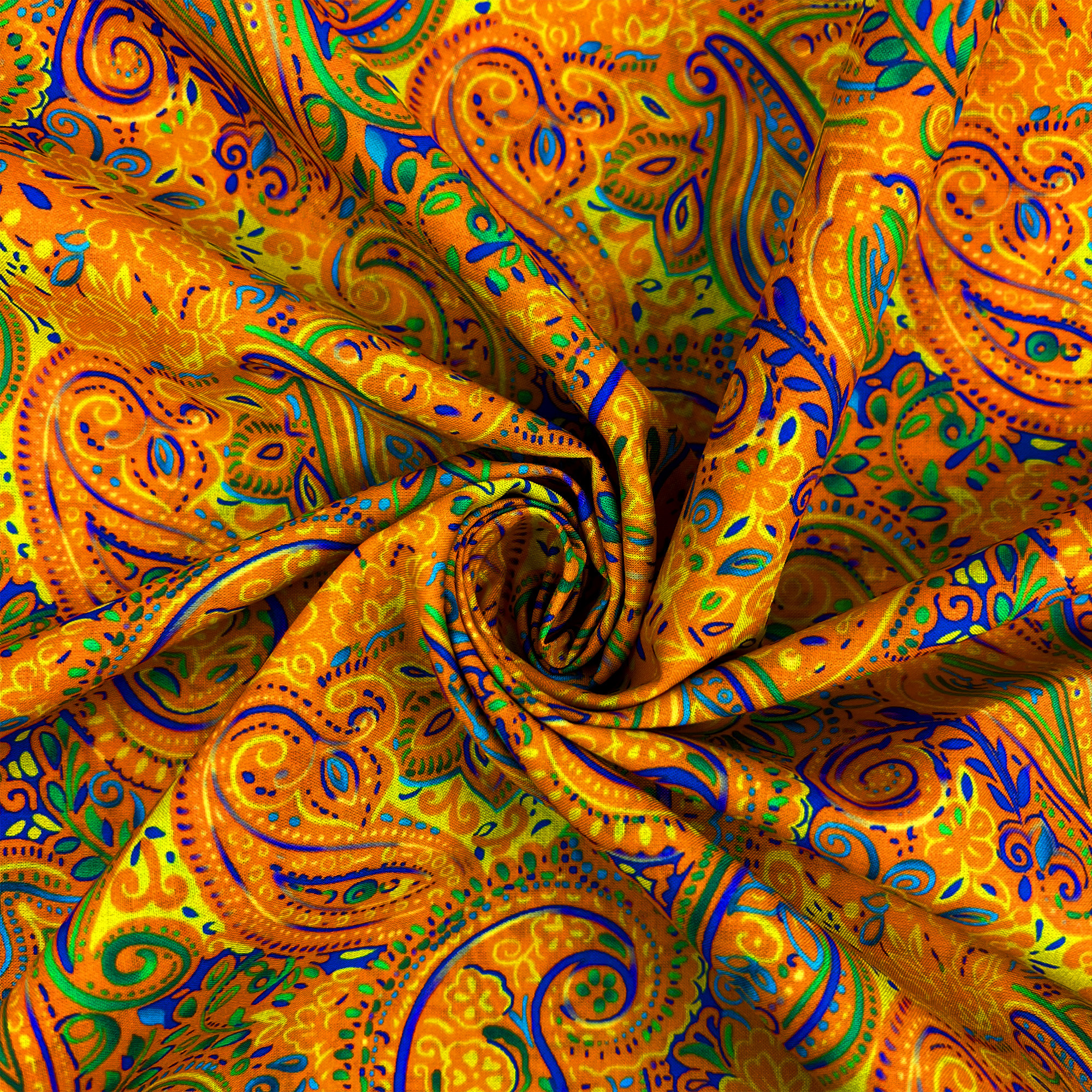 Stampa paisley TREVIRA Orange Black Gold W145cms 50 metri @ £ 30 per metro 
