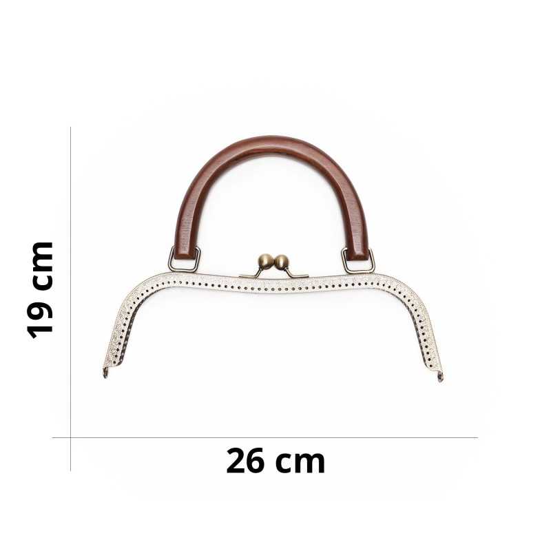 Chiusura borsa clic clac con manico in legno - Misura 26x19 cm - Bronzo Chiusura borsa clic clac con manico in legno - Misura 26x19 cm - Bronzo