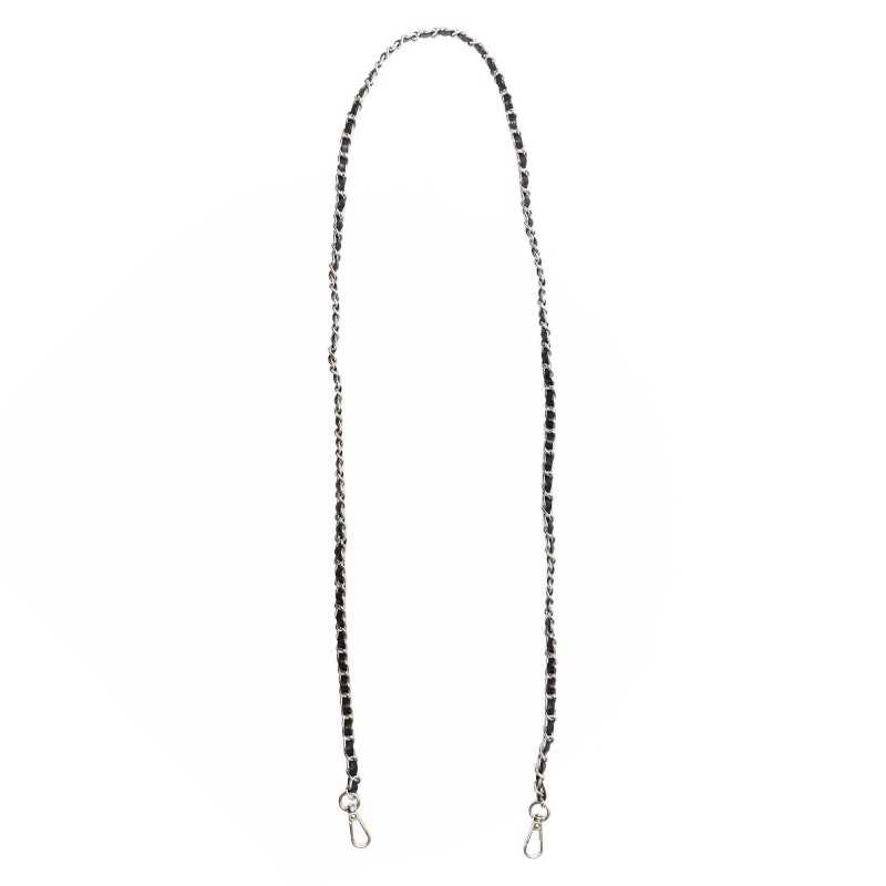 Anse bandoulière pour sac en simili cuir avec chaîne en métal et mousquetons - Argent - Noir Anse bandoulière pour sac en simili cuir avec chaîne en métal et mousquetons - Argent - Noir