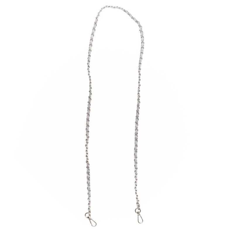 Tracolla manico per borse in finta pelle con catena in metallo e moschettoni - Misura 123x0,8 cm - Argento - Bianco - Dettaglio