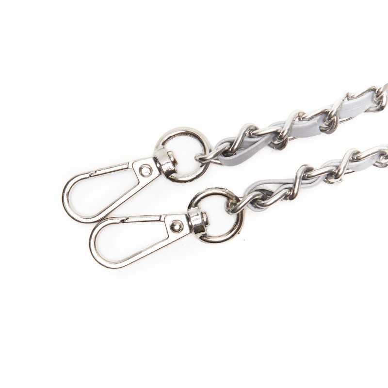 Tracolla manico per borse in finta pelle con catena in metallo e moschettoni - Misura 123x0,8 cm - Argento - Bianco - Dettaglio