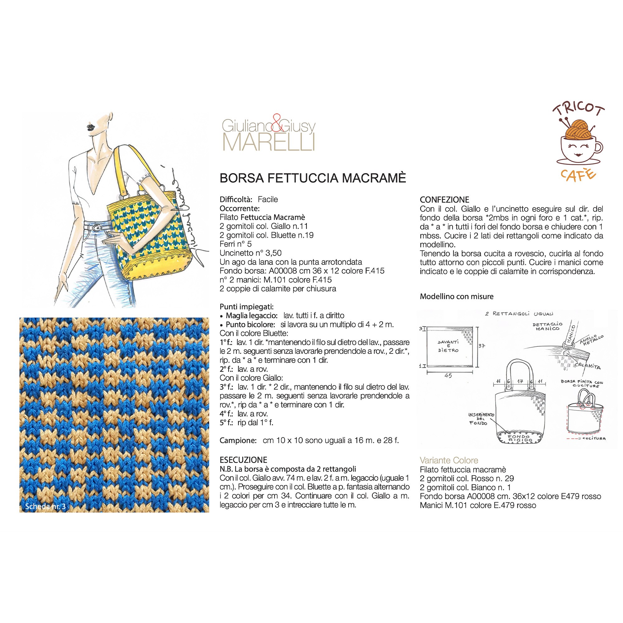 Tricot Cafè - Fettuccia in Cotone Fashion Bag per Uncinetto 2pz