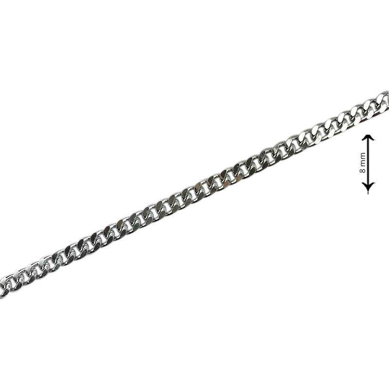 Catena per borse a maglia grumetta piatta - Altezza 8 mm - Argento