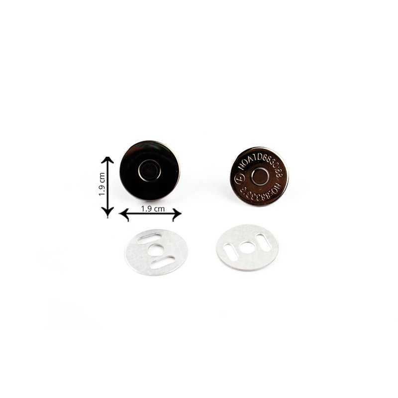 Magnetic snap-on bag closures - gunmetal - Measurements Ø 1.9 cm Magnetic snap-on bag closures - gunmetal - Measurements Ø 1.9 cm