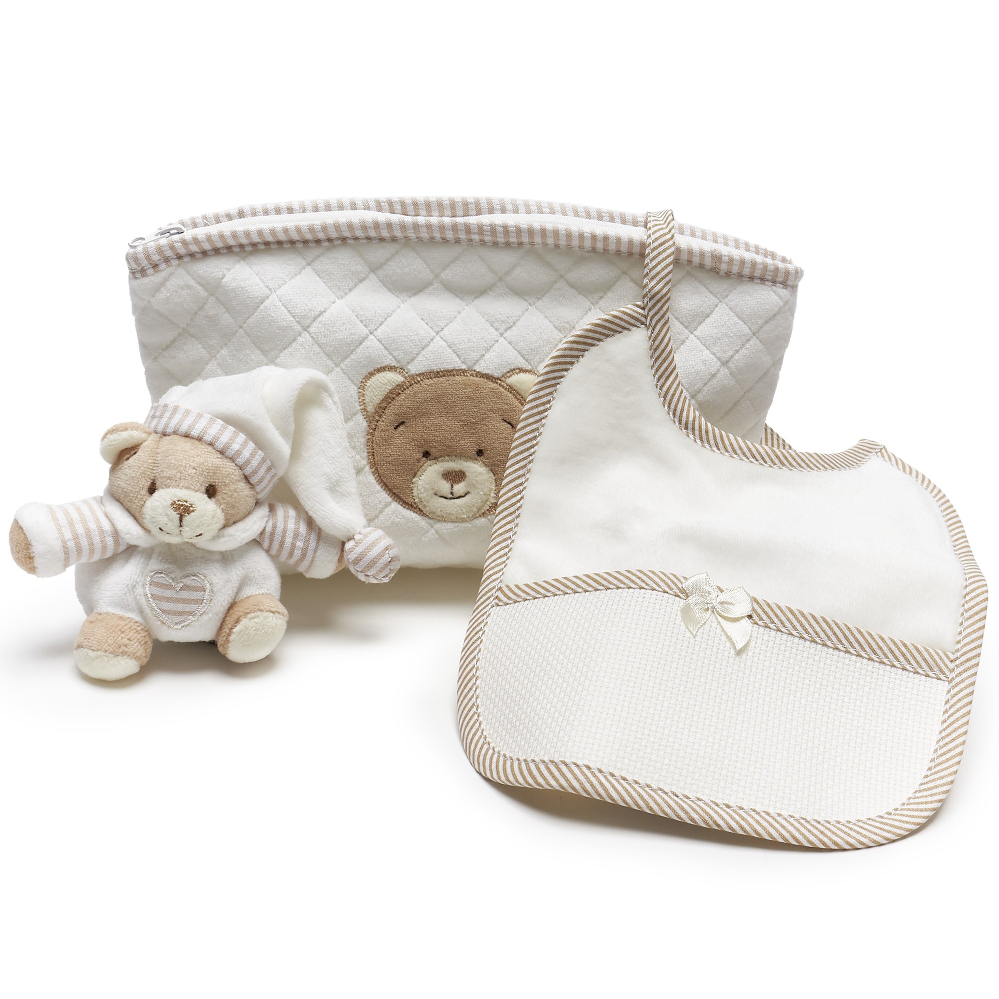 Orsetto peluche con pochette e bavaglino personalizzato - Tricot Cafè