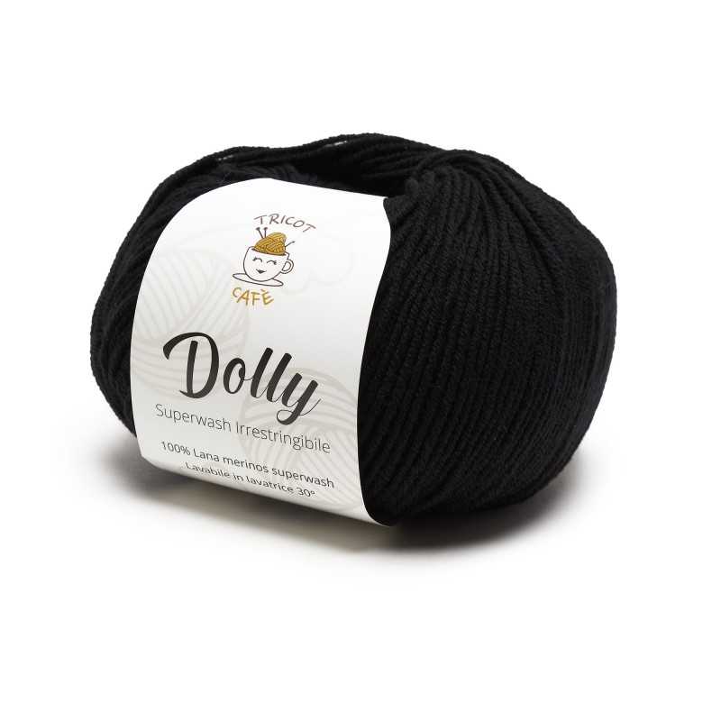 Gomitolo di lana merinos superwash nero Dolly del marchio Tricot Café Gomitolo di lana merinos superwash nero Dolly del marchio Tricot Café