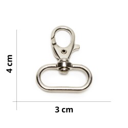 Moschettone per borse e portachiavi girevole - Misura 3x4 cm - Argento