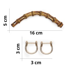 Manico in bamboo con coppia di D-Ring oro - Misura 16x5 cm - Scuro