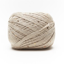Filato Aurora viscosa naturale - Beige con paillettes, gomitolo visto di lato