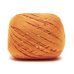 Filato Aurora viscosa naturale - Carota con paillettes, gomitolo visto di lato