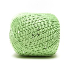 Filato Aurora viscosa naturale - Verde Chiaro con paillettes, gomitolo visto di lato