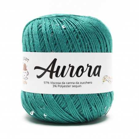 Filato Aurora con paillettes - colore Ottanio, viscosa naturale per uncinetto e ferri