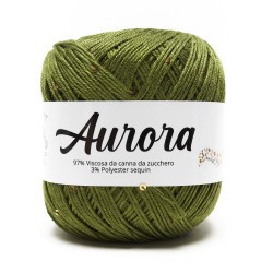 Filato Aurora con paillettes - colore Verde Militare, viscosa naturale per uncinetto e ferri