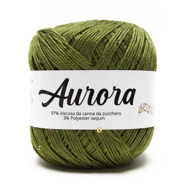 Filato Aurora con paillettes - colore Verde Militare, viscosa naturale per uncinetto e ferri Filato Aurora con paillettes - colore Verde Militare, viscosa naturale per uncinetto e ferri