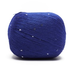 Filato Aurora viscosa naturale - Blu Elettrico con paillettes, gomitolo visto di lato