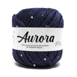 Filato Aurora con paillettes - colore Blu Notte, viscosa naturale per uncinetto e ferri