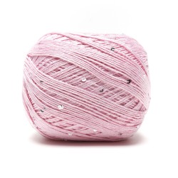 Filato Aurora viscosa naturale - Rosa con paillettes, gomitolo visto di lato