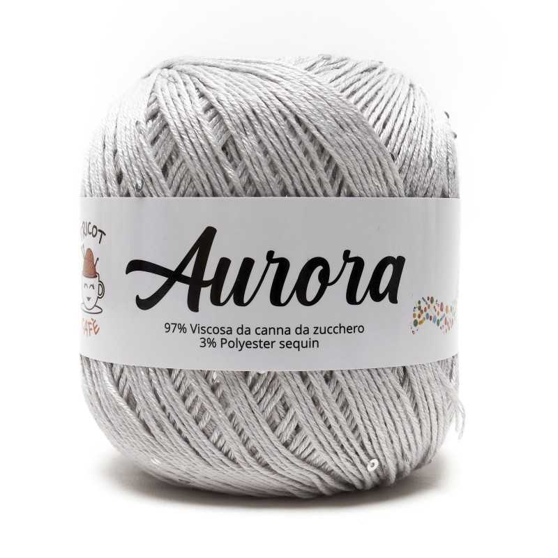Filato Aurora con paillettes - colore Grigio Perla, viscosa naturale per uncinetto e ferri Filato Aurora con paillettes - colore Grigio Perla, viscosa naturale per uncinetto e ferri