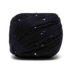 Filato Aurora viscosa naturale - Nero con paillettes, gomitolo visto di lato