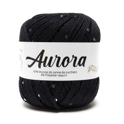 Filato Aurora con paillettes - colore Nero, viscosa naturale per uncinetto e ferri