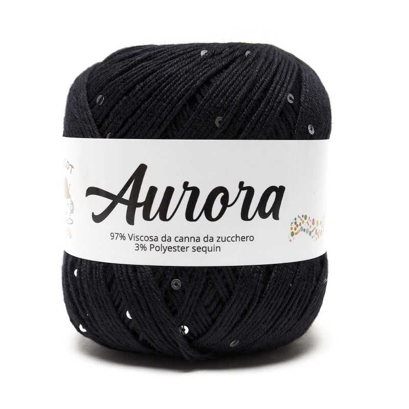 Filato Aurora con paillettes - colore Nero, viscosa naturale per uncinetto e ferri Filato Aurora con paillettes - colore Nero, viscosa naturale per uncinetto e ferri