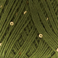 Primo piano filato Aurora viscosa con paillettes - Verde Militare, dettaglio texture gomitolo