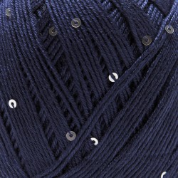 Primo piano filato Aurora viscosa con paillettes - Blu Notte, dettaglio texture gomitolo