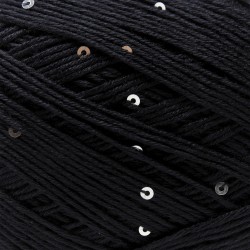 Primo piano filato Aurora viscosa con paillettes - Nero, dettaglio texture gomitolo
