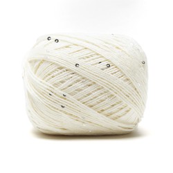 Filato Aurora viscosa naturale - Bianco con paillettes, gomitolo visto di lato