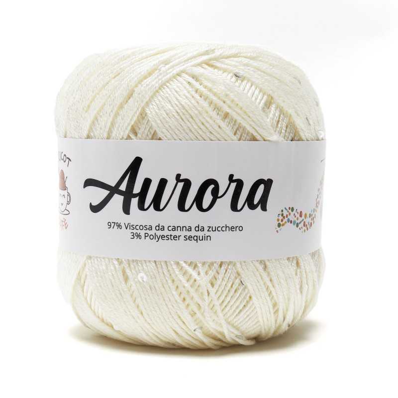 Filato Aurora con paillettes - colore Bianco, viscosa naturale per uncinetto e ferri Filato Aurora con paillettes - colore Bianco, viscosa naturale per uncinetto e ferri