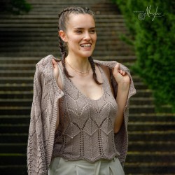 Top estivo e cardigan lavorati con filato Aurora - viscosa con paillettes, completo elegante a maglia