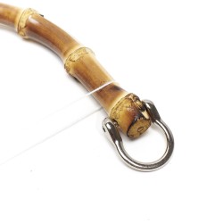 Coppia manici per borsa in bamboo scuro con anelli in metallo - Misura 18x14 cm - Dettaglio