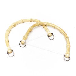 Pair of light bamboo bag handles with metal rings - Size 18x14 cm