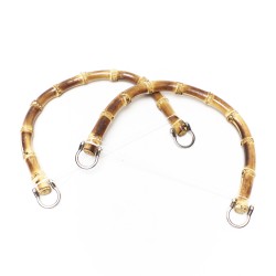 Coppia manici per borsa in bamboo scuro con anelli in metallo