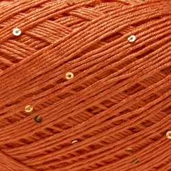 Primo piano filato Aurora viscosa con paillettes - Arancio, dettaglio texture gomitolo