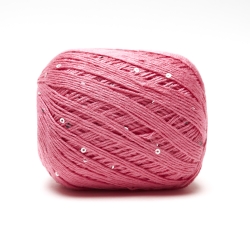 Filato Aurora viscosa naturale - Rosa Scuro con paillettes, gomitolo visto di lato