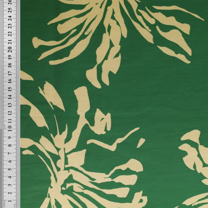 Tessuto in cotone 100% stampa floreale bold verde smeraldo beige con righello – dettaglio fantasia maxi